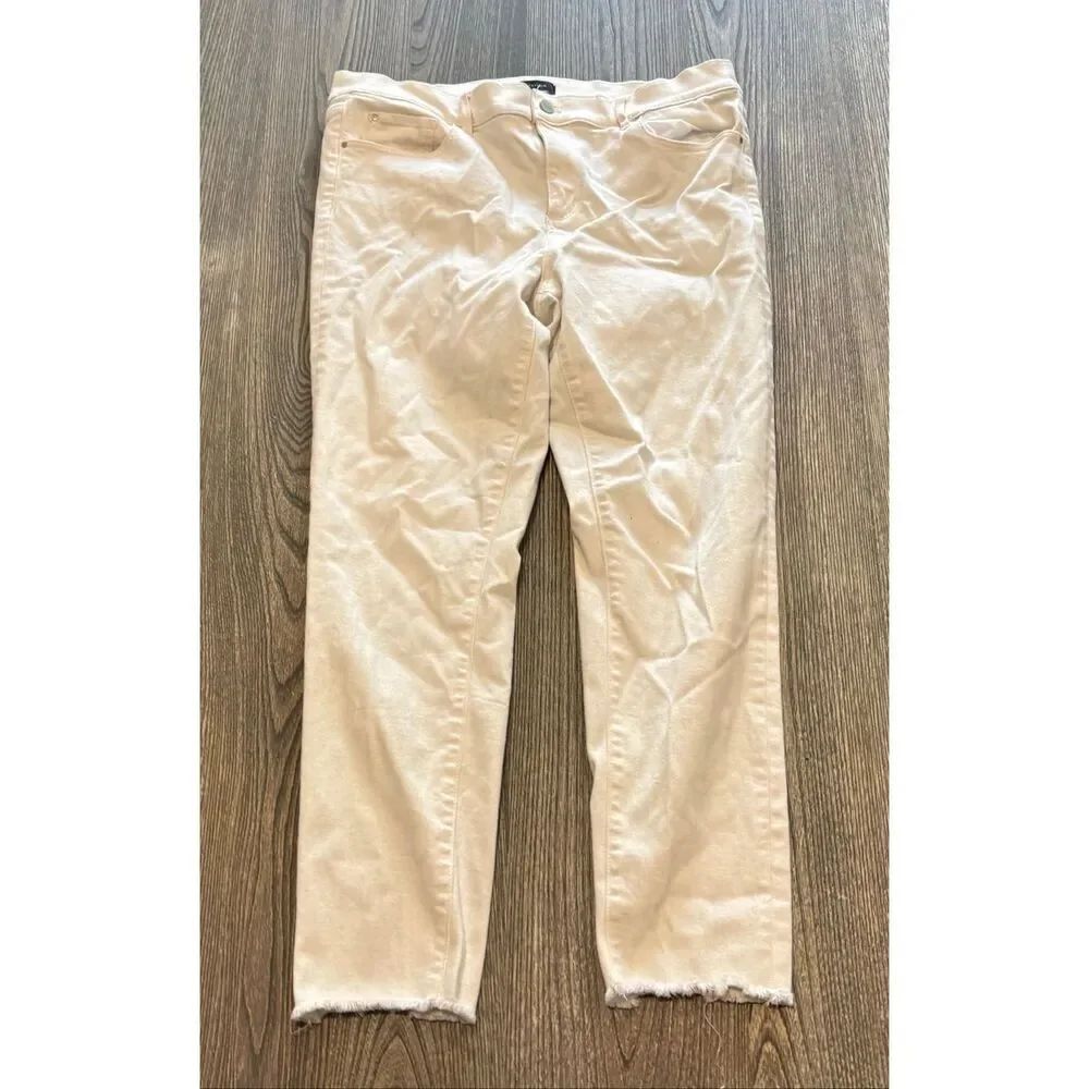 Ann Taylor Womens The Skinny Jeans Mid Rise Raw Hem Denim Stretch White Size 12